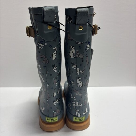 Western Chief Women’s Furry Friends Tall Rain Boots Blue, Size 7 M - Picture 3 of 6